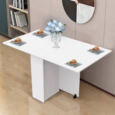 $99.90 • Buy Mobile Drop Leaf Dining Table Folding Desk W/ 2 Wheels Storage Shleves White