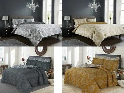 Reversible Royal Damask Duvet Quilt Cover Set Bedspread Pillow Shams All Sizes • £15.99