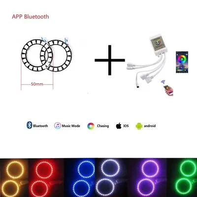 2x App LED 40~170MM RGB Angel Eye Lights Halo Rings For Headlights DRL Fog Light • $25.99