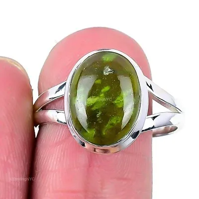 Natural Garnet Gemstone Cluster Green Ring Size 10 925 Sterling Silver Jewelry • $10.99