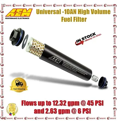 AEM Universal -10AN High Volume Fuel Filter Black Aluminum Anodized 25-201BK • $112.95