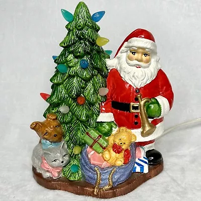 Vintage Ceramic Christmas Tree With Santa Night Light Up Tested Works With Box • $29.75