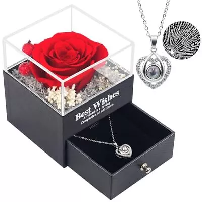 Preserved Rose With I Love You Necklace Birthday Gifts For Mom Wife  • $17.39