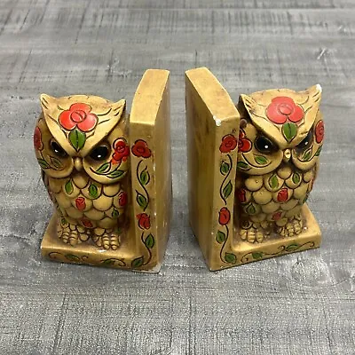 Vintage Japanese Carved Wooden Owl Bookends • £33.68