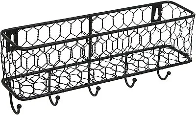 Metal Wall Mounted Key And Mail Sorter Storage Rack W/Chicken Wire Mesh Basket • $19.99