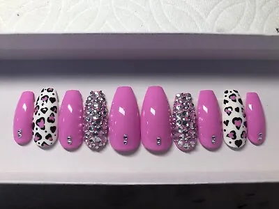 Pink Heart Cheetah Press On Nails • $18