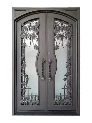 Grapevine Double Front Entry Wrought Iron Door Rain Glass 72  X 82  Right Active • $3995
