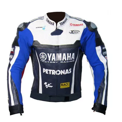 YAMAHA Biker Motorcycle Mens Leather Jacket Racing Motorbike Leather Jackets 52 • £119.99