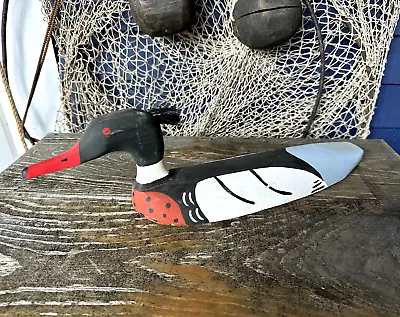 Canadian Folk Art Carved Painted Merganser Duck Decoy Signed JP • $50