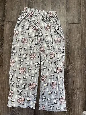 Munki Munki Snoopy Peanuts PJ’s Pajamas  M Medium Gray Pink Christmas Womens EUC • $10.72