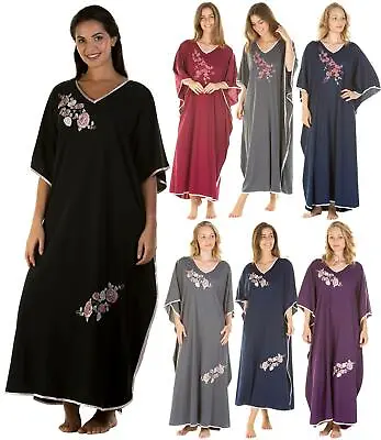 La Marquise Kaftan Ladies Polycotton Embroidered Lounger Night Dress One Size • £22.99