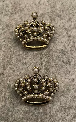 Vintage Royal Crown Pins Brooch Lot Of 2 Gold Tone Faux Pearl 1” X 1 ½” • $8