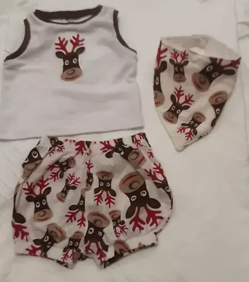 Size 0 Baby Boys Summer Christmas Reindeer Outfit Top Shorts Bib • $18