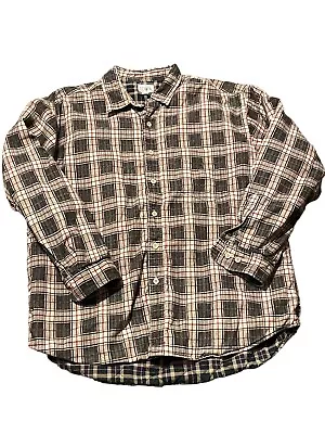 Vintage J Crew Plaid Quilted Lined Flannel Button Up Shirt Mens L  Long Sleeve • $31.48