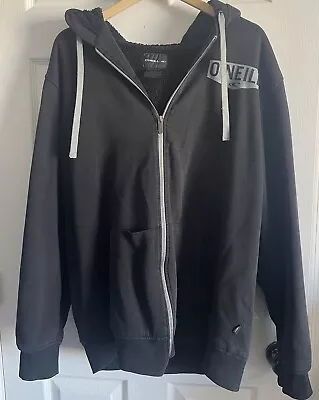 O'NEILL Full Zip Hoodie Mens XL Black  Sherpa Fleece Lined Logo Spellout Flaw • $29