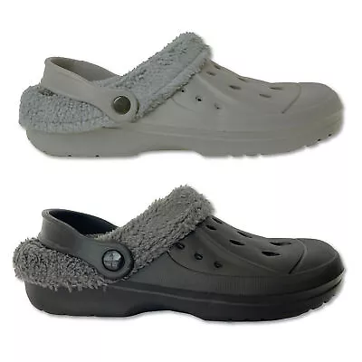 Mens Clogs Fleece Lined Adults Warm Cosy Unisex Sandals Slippers Slip On Mules • £10.99