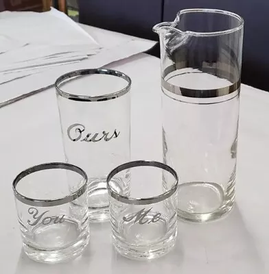 Vintage Cocktail Set:  Pitcher You Me And Ours Glasses  • $42.50