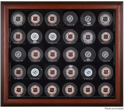 Mahogany Framed 30 Hockey Puck Display Case - Fanatics • $199.99