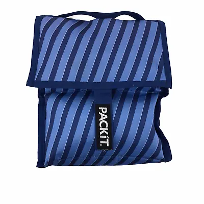 $10.96 • Buy Packit Freezer Lunch Bag Blue Stripe Hook & Loop Closure 8.5  X 12  Freezable