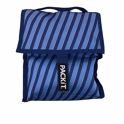 $10.96 • Buy Packit Freezer Lunch Bag Blue Stripe Hook & Loop Closure 8.5  X 12  Freezable