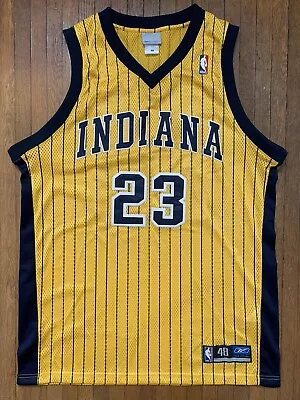 Ron Artest Men's 48 XL Reebok Indiana Pacers NBA Yellow Jersey Pinstripe • $149.20