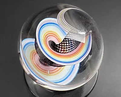 Steven Maslach Cuneo Furnace 0.8  Rainbow Ribbon Latticinio Art Glass Marble • $85