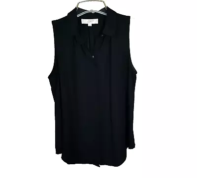 Loft S Women's Black Sleeveless Scallop Button Blouse Top Career Shell Casual • $12.86