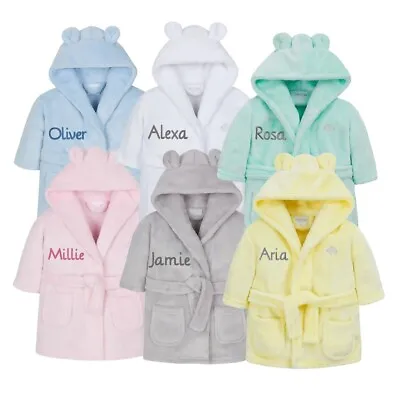 Personalised Embroidered Baby Robe Dressing Gown Hood Toddler Baby Gift Boy Girl • £19.95