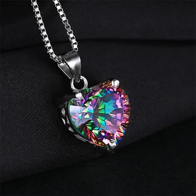 Heart Necklace Stud Earrings Women Rainbow Beautiful Jewellery Gift Silver • £3.27