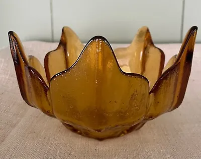 Lotus Bowl Candy Dish Mid Century Modern Deep Textured Amber Glass • $18