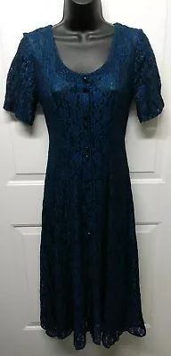 Vintage Ariana Dark Blue Lace Dress Juniors Size 7 Tie String And Short Sleeve  • $12.50