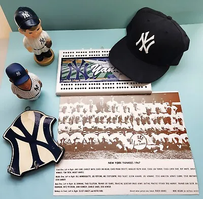 New York Yankees Memorabilia Lot Cap Bobble-Heads Cribbage Doll Key-Holder Photo • $50