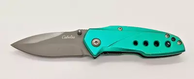 Cabela's Plain Edge Liner Lock  Teal Green  Aluminum Scale Folding Pocket Knife • $10.39