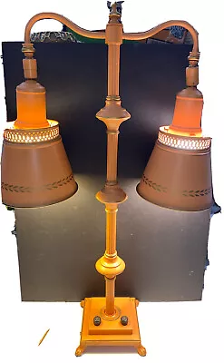 Rare Vintage Leviton Tole Desk Lamp Dual Arm Rotating Metal Shades 26.25  Orange • $80