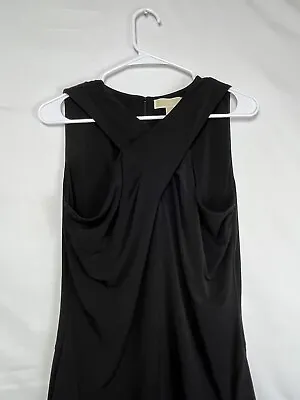 Michael Kors Women's Size 12 Black Crossover Front Knee Length Sleeveless Dress • $15.35