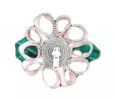 Barrette Hand Made French Hair Clip Zipper Pink Green Flower Hair Accessory 4x3  • $3.50