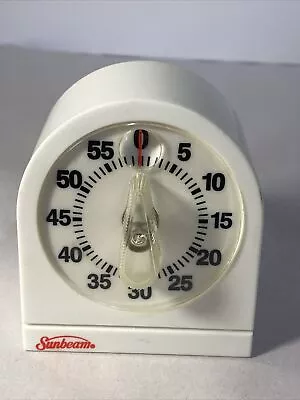 VTG Sunbeam Kitchen Timer 60min. Made USA Patented White Plastic Manual Wind-Up  • $9