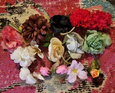 VTG Retro Lot Of Floral Roses Corsages & Hair Clips Combs Millinery Faux Flowers • $9.99