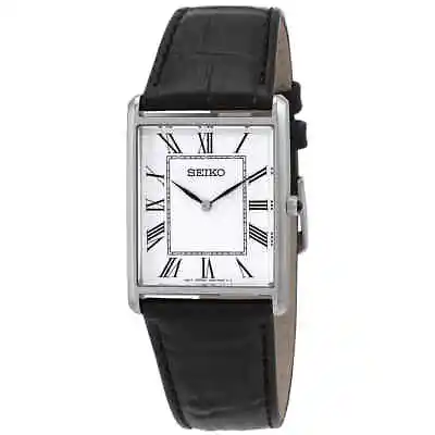 Seiko Essentials Quartz White Dial Black Leather Men's Watch SWR049 • $125.40