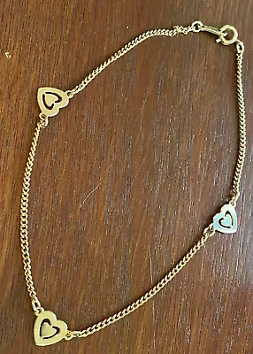 Vintage Avon Gold Tone Heart Ankle Bracelet 9.5  Long • $7.99