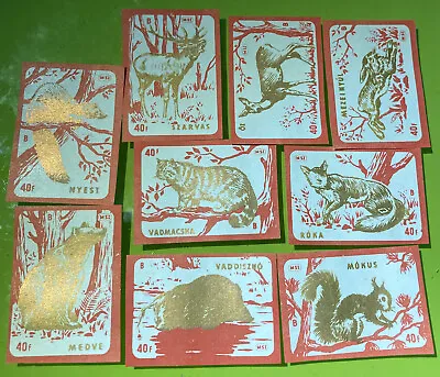 Hungary Vintage 9 Set Matchbox Matches Labels Wild Animals Unused Red Gold Rare • $15