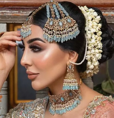 £49.99 • Buy New Indian Pakistani Bengali Bridal Jewellery Choker Earrings Tikka Jhummar Set