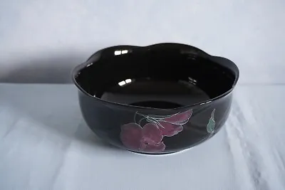 Mikasa Rondo Night Tango 7  Round Serving Vegetable Bowl Black Lavender Floral • $29.99