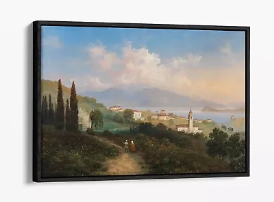 Carlo Bossoli View Of Lake Como & Menaggio -float Effect Canvas Wall Art Print • £34.99