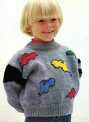 Baby Boys Car Motif Sweater Jumper KNITTING PATTERN DK 20 - 25 Intarsia Pullover • £2.15