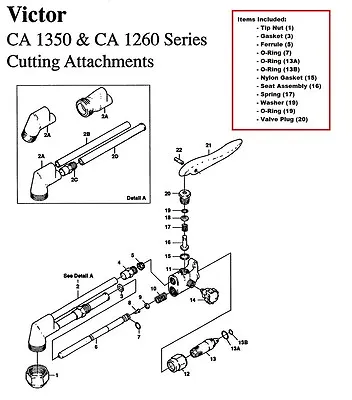 Victor CA1350 & CA1260 Cutting Torch Large Rebuild/Repair Parts Kit 0390-0009 • $31.99