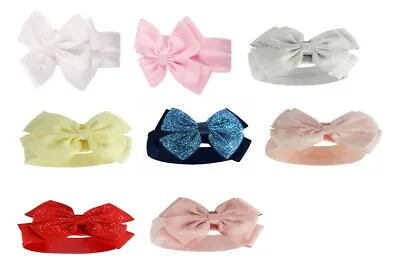 BABY GIRLS PLAIN HEADBAND HAIR BAND WITH GLITTER BOW Various Colour - SOFT TOUCH • £3.19