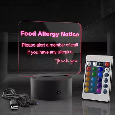 Food Allergy Light Up LED Sign Retail Cafe Bar Pub Neon Window  16 Colours  • £15.99