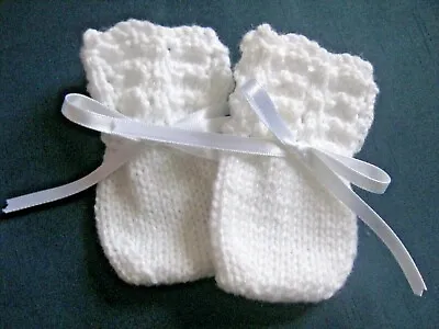 Hand Knitted Baby Mittens In White Twinkle Dk Yarn Size New Born (6) • £3.20