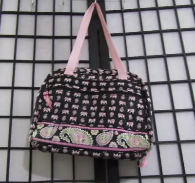 VERA BRADLEY Pink Black Elephant Paisley SHOULDER Bag 13X5X12 GOOD CONDTION • $14.99